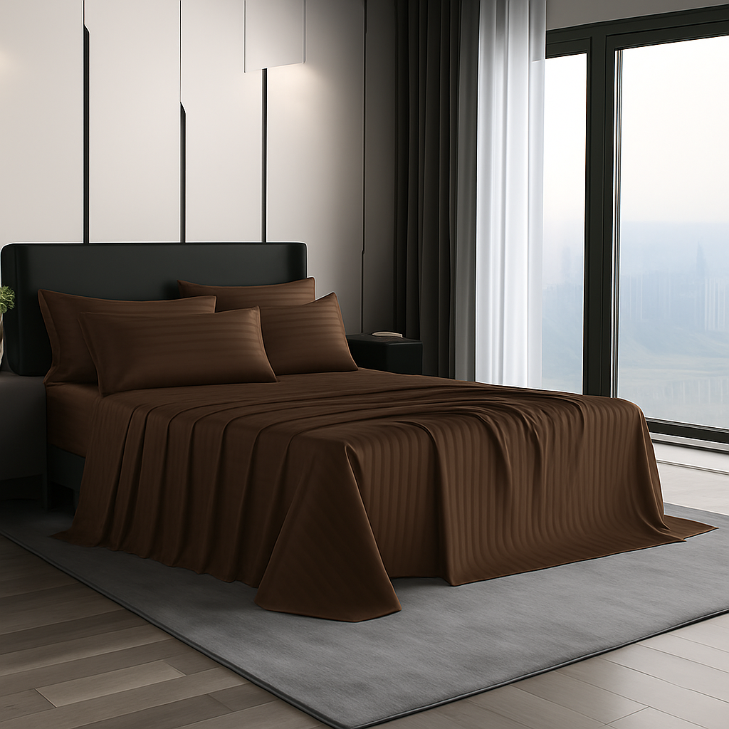 DARK BROWN STRIPED MICROFIBER SET - (PREMIUM)
