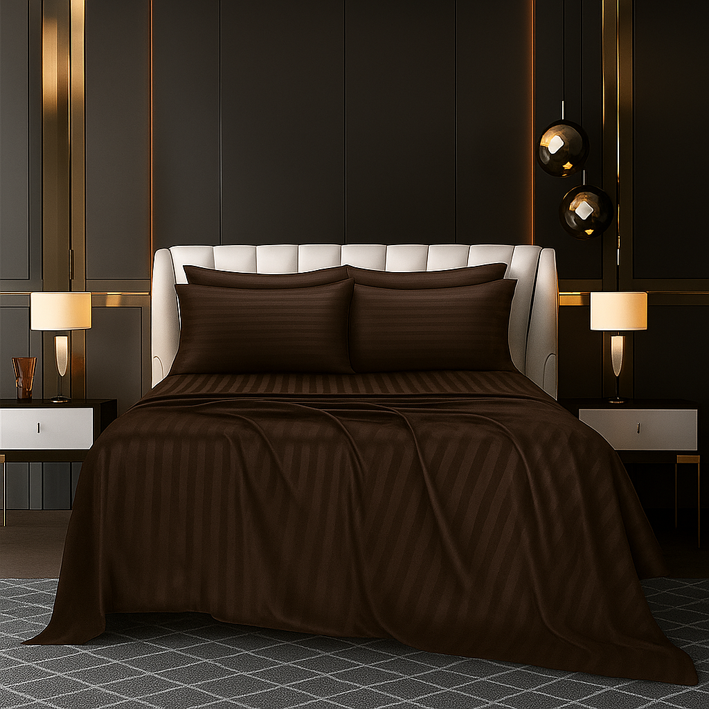 DARK BROWN STRIPED MICROFIBER SET - (PREMIUM)