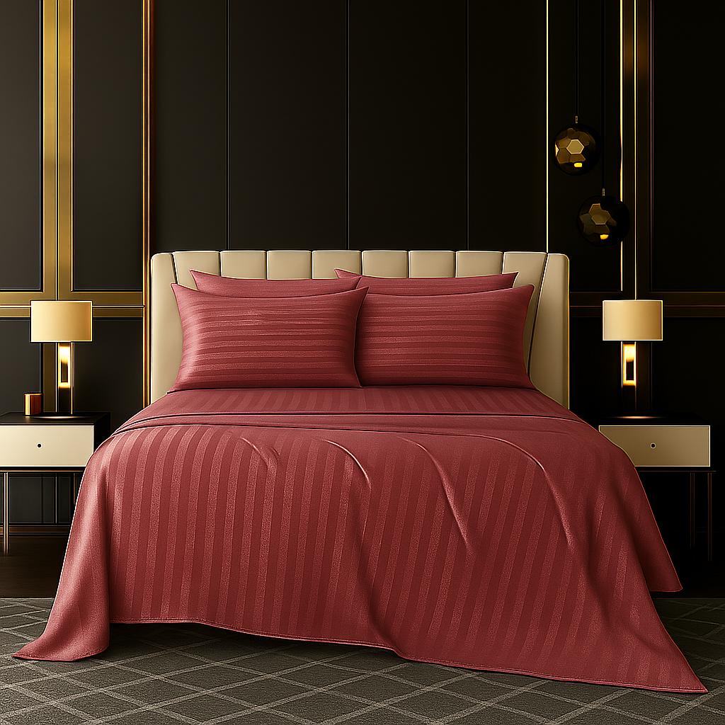 ROSE PINK STRIPED MICROFIBER SET - (PREMIUM)
