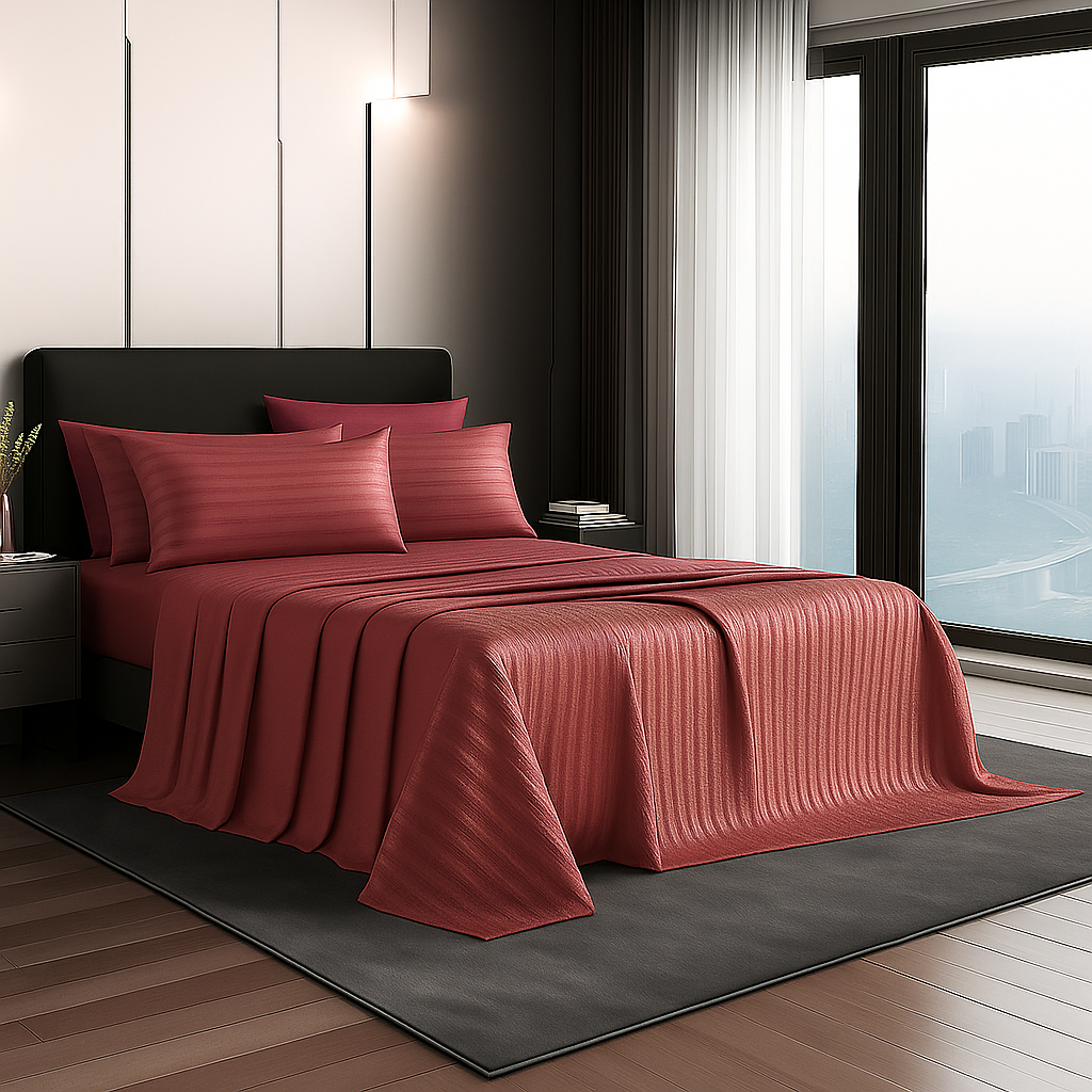 ROSE PINK STRIPED MICROFIBER SET - (PREMIUM)