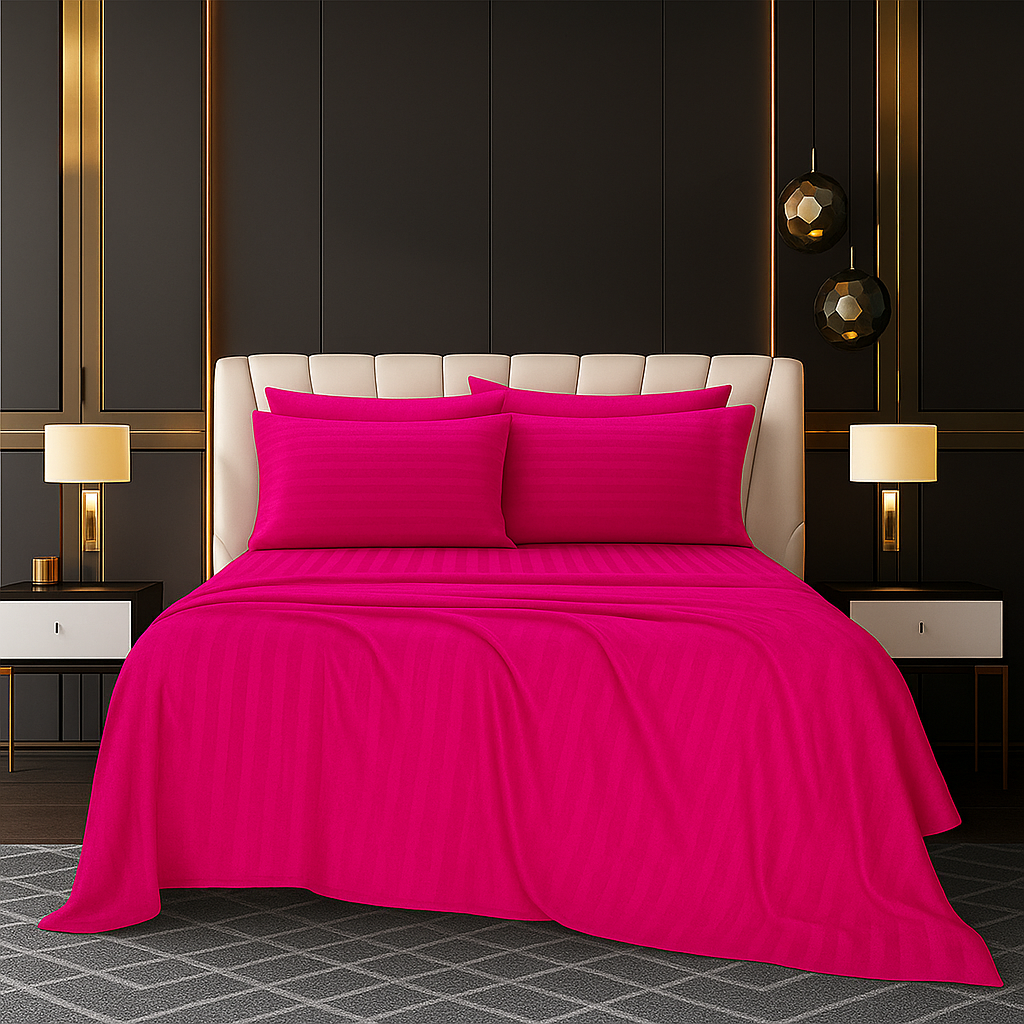 HOT PINK STRIPED MICROFIBER SET - (PREMIUM)