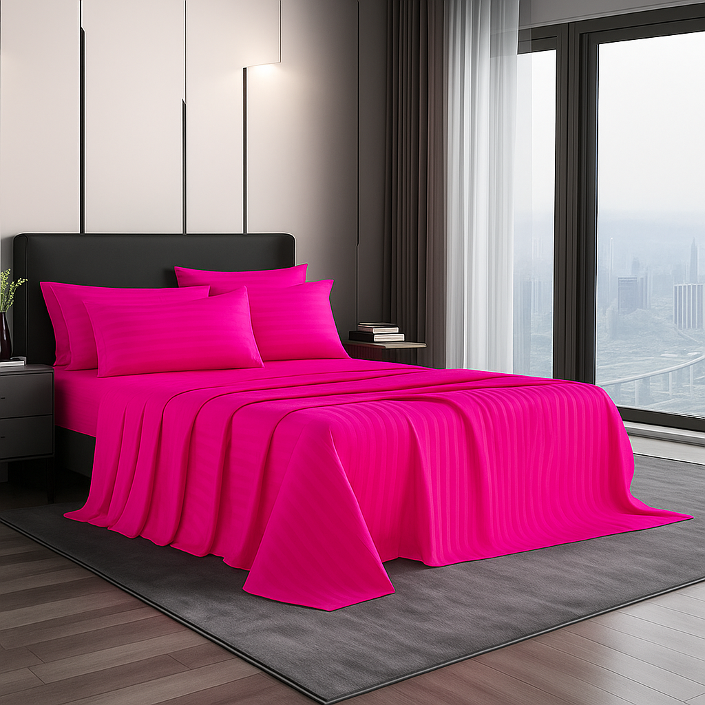 HOT PINK STRIPED MICROFIBER SET - (PREMIUM)